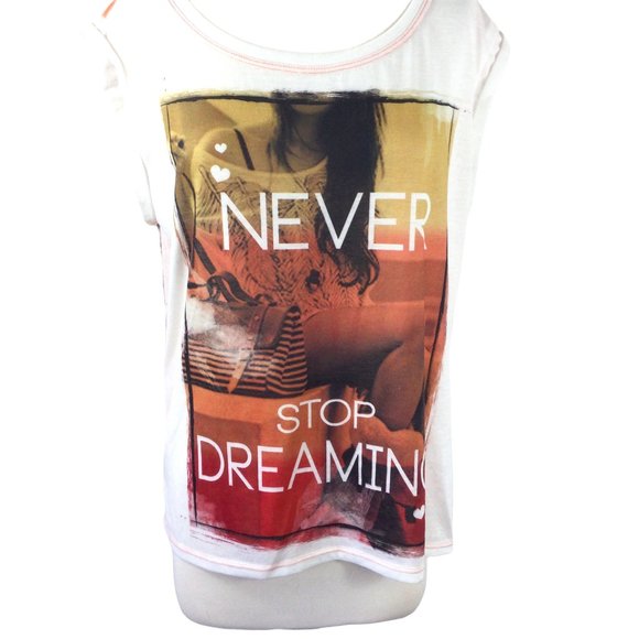 Rebellious One Tops - Rebellious One Graphic Tee, White w/Peach, Medium